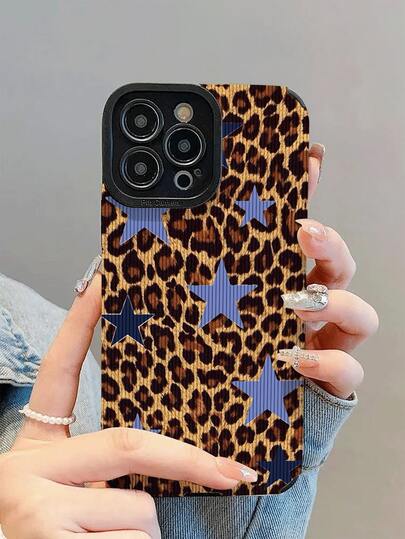 1 pieza Funda protectora de teléfono elegante y de moda con estampado de leopardo y estrella azul, resistente a golpes, diseño adecuado como regalo para amigos y familiares, compatible con iPhone17/17Air/17Pro/17ProMax/iPhone16/16Plus/16Pro/16ProMax/iPhone15/15Plus/15Pro/15ProMax/iPhone14/14Plus/14Pro/14ProMax/iPhone13/13Pro/13ProMax/iPhone12/12Pro/12ProMax/iPhone11/iPhone11Pro/11ProMax