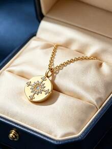 Women's Gold-Plated Smooth Round Snowflake Zirconia Pendant Necklace (O-Chain), Exquisite Minimalist Style, Suitable For Daily Commute And Workwear, An Ideal Gift For Fashion Enthusiasts - Gold - View 1