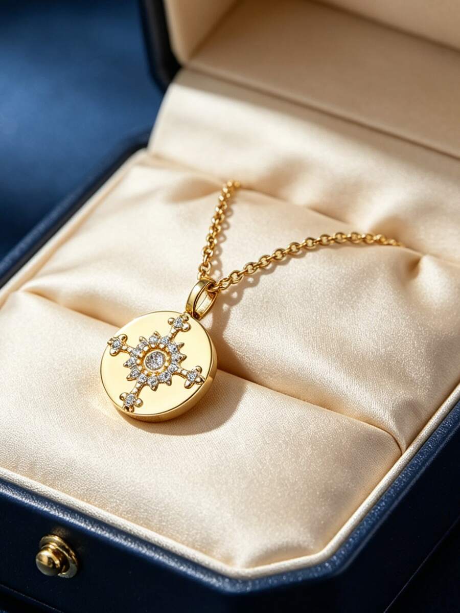 Women's Gold-Plated Smooth Round Snowflake Zirconia Pendant Necklace (O-Chain), Exquisite Minimalist Style, Suitable For Daily Commute And Workwear, An Ideal Gift For Fashion Enthusiasts - Gold - View 1
