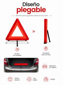 Triángulo de emergencia de alta visibilidad con base metálica resistente para una estabilidad máxima. Triángulo de  vial duradero y reflectante por la noche. Triángulo de emergencia robusto y reflectante para averías de coche. Kit de triángulos de emergencia de  para accesorios de automóvil - A - Ver 2