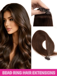 50pcs Nano Ring Seamless Human Hair Straight Hair Extensions, Cold Fusion Nano Beads, Volume Boost, Holiday Concert Accessory, Summer Travel Essential - Multicolor - View 24