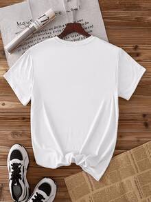 Camiseta de Mujer con Adornos de Pedrería, Adecuada para Uso Diario - Suave y Transpirable, de Poliéster, Cuello Redondo, Manga Corta, Blusa Compatible para Atuendos Casuales y para Usar en Capas, Lavable a Máquina, Camiseta Antideslizante - Blanco - Ver 2