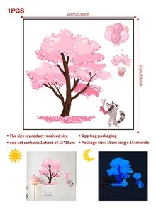 1pc Cartoon Pink Rabbit, Tree, Butterfly Wall Sticker, Removable Matte Self-Adhesive Wall Decal For Living Room, Bedroom, Kids Room, Home Decor, Spring Decoration, Gift - Pink - Glow-in-the-dark - View 6