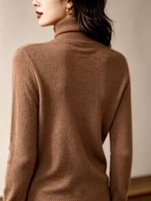 Women's High Neck Knit Blouse, Cacharreal Size, M - 棕色 - 查看 2