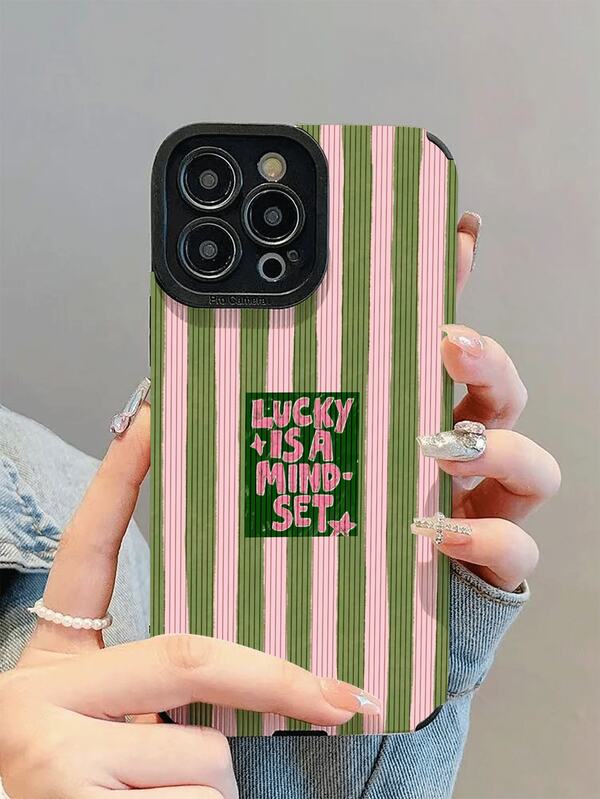 1 pièce Nouveau style élégant et à la mode Étui de téléphone avec motif LUCKY à rayures verticales rose et vert, protection antichoc, essentiel pour la protection quotidienne, style, cadeau parfait pour les amis et la famille, compatible avec IPhone17/17Air/17Pro/17ProMax/IPhone16/16Plus/16Pro/16ProMax/IPhone15/15Plus/15Pro/15ProMax/IPhone14/14Plus/14Pro/14ProMax/IPhone13/13Pro/13ProMax/IPhone12/12Pro/12ProMax/IPhone11/IPhone11Pro/11ProMax