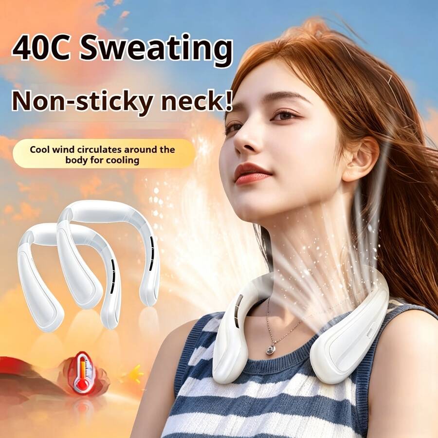 Lenovo Portable Neck-Hanging Dual Ice Cooling Fan | 5-Speed Adjustable Semiconductor Cooling, Bladeless Turbo High Airflow, Ultra-Quiet Long Battery Life, Outdoor Commute Wearable Air Conditioning Fan - Neck Fan - View 1