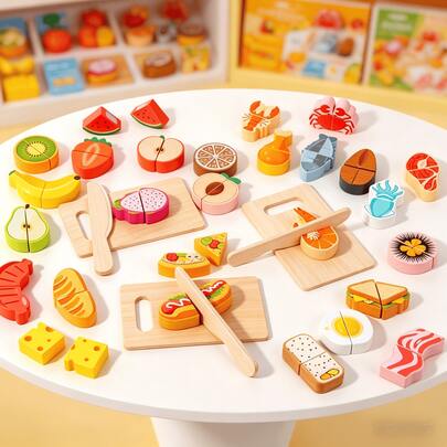 Set di giocattoli da cucina, puzzle di cibo finto per bambini, giocattolo educativo Montessori per tagliare la frutta, adatto per bambini e bambine