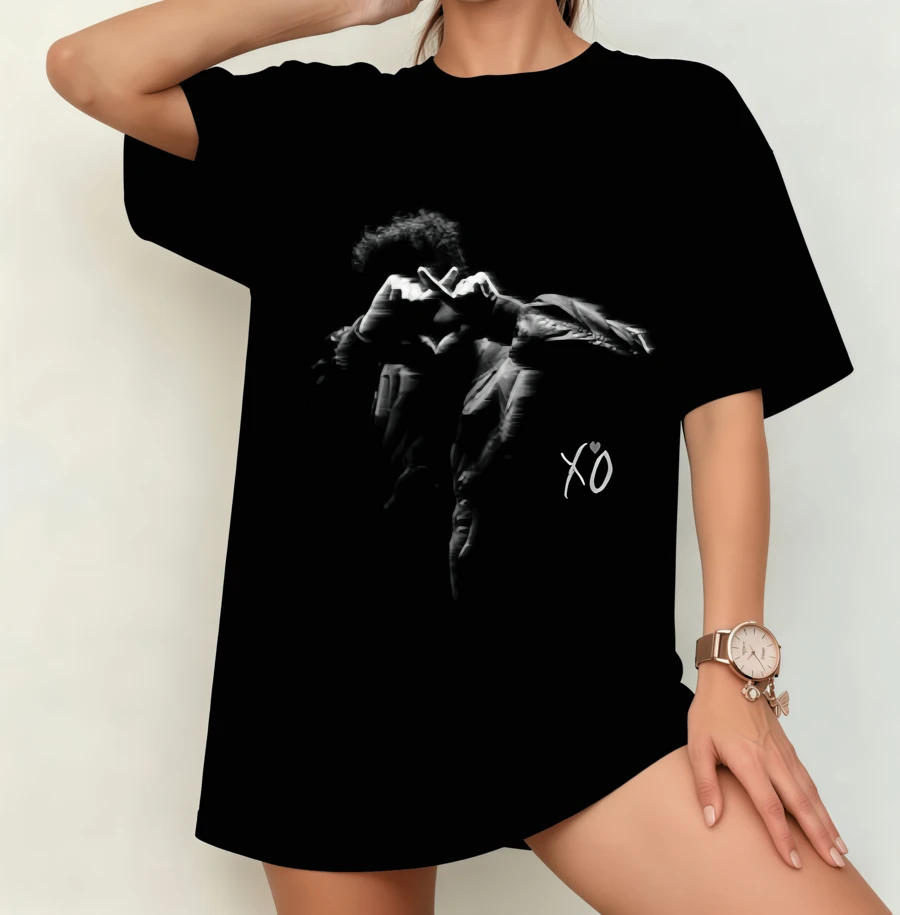 The Weekn "XO" Blurry Portrait T-Shirt | Gender-Neutral Oversized Pop Fan Shirt Black - Black - View 1