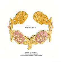 VceTd 1pc Vacation Style Enamel Craft Marine Life Design Stainless Steel Women's Bracelet Suitable For Beach Vacation Wear - Yellow Gold - View 14