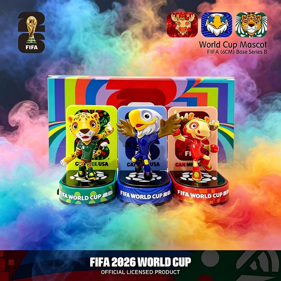 【FIFA官方授权】2026世界杯吉祥物套装（加拿大枫叶、墨西哥扎尤、美国克拉奇，6厘米/2.36英寸，3件套）足球收藏人偶玩具，球迷纪念品 6DZB