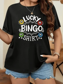 Colorful Balls With Lucky Numbers Evoke The Excitement Of The Game And Fortune In Every Detail, With Eye-Catching Lettering That Conveys Positive Energy. A Comfortable, Modern, Casual Women's T-Shirt, Ideal For Everyday Wear. - 黑色 - 查看 8