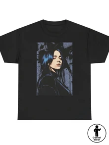 Figure Of A Woman With Deep Blue Hair On A Dark Abstract Background Expressing Strength, Mystery And Elegance With Modern Artistic Strokes; Comfortable Casual Women's T-Shirt For Everyday Use - 黑色 - 查看 8