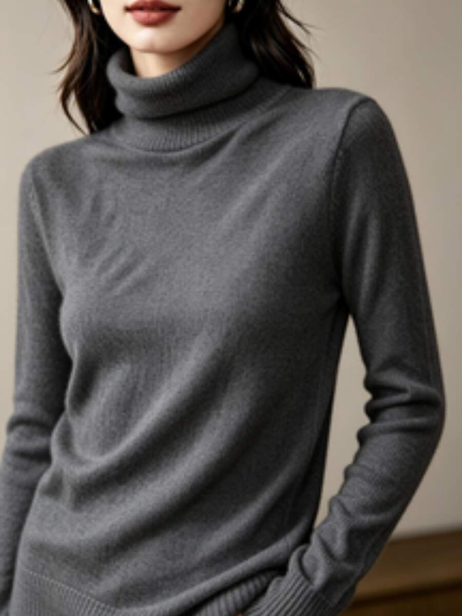 Women's High Neck Knit Blouse, Cacharreal Size, M - 灰色 - 查看 1