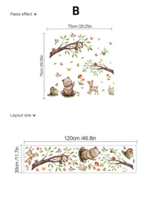 3 Tree-Themed Wall Stickers: Forest Big Tree With Birds / Cartoon Forest Animals / Weeping Willow With Flowers And Birds, Self-Adhesive And Removable PVC Stickers, DIY Wall Decor For Living Room, Entryway, And Bedroom - Wall Stickers - View 13