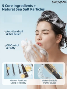 MOFAJANG 280g Shampooing au sel de mer, Élimination des pellicules, Nettoyage efficace, Micro-particules, Favorable au cuir chevelu, Réparation de la barrière, pH équilibré, Fraîcheur et volume durables - Rafraîchissant et antipelliculaire - Voir 7