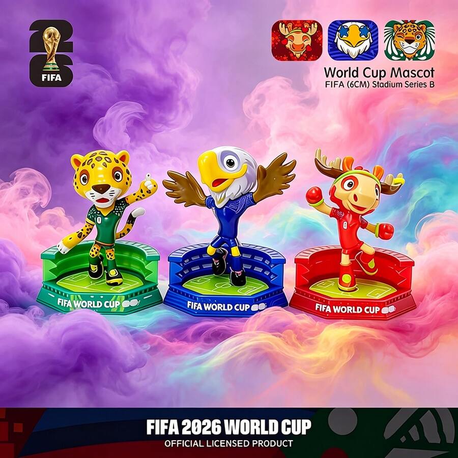 【FIFA官方授权】2026世界杯吉祥物套装（加拿大枫叶、墨西哥扎尤、美国克拉奇，6厘米/2.36英寸，3件套）足球收藏人偶玩具，球迷纪念品 6DZB