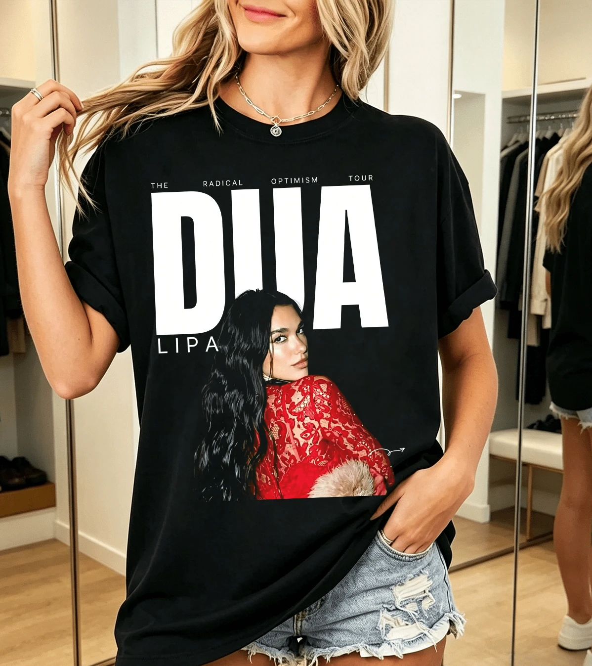 DUA LIPAs 100% Cotton, Vintage Style, T-Shirt For Fans - Black - View 1