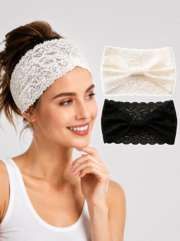 2pcs Lace Large Bow Hairbands, Soft Elastic Design Easily Secures Various Hairstyles Without Tangling, Elegant And Exquisite To Enhance Elegant, Suitable For Daily Wear, Dates, Parties Or Photo Styling, Breathable And Comfortable Without Pressing The Head, Easily Enhances Overall Styling Sense, Creates A Romantic And Gentle Style, Ideal Hair Accessory For Home, Outings Or Gifts, Balancing Beauty And Practicality, Making Every Hairstyle Naturally Voluminous, Fashionable And Outstanding