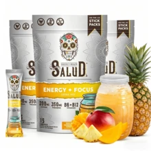 Salud 2-In-1 Energy Drink Powder + Focus, Pineapple Mango, Organic Caffeine, B6 + B12, Theanine, Clean Energy Drink Packets, Agua Fresca Mix, Non-GMO, Gluten Free, Vegan, 1g Of Sugar, (15 Servings) - Pineapple Mango 3 - 查看 1