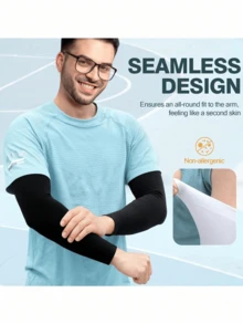 1 Pair Men's Summer UV Protection Ice Silk Arm Sleeves, Loose Oversized Sun Block Arm Warmers, Suitable For Festivals And Events - One Size - View 5
