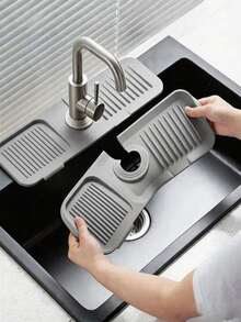 1个水龙头防溅罩，防溅水，可调节，窄边设计，适用于厨房水槽和浴室盥洗台，易于清洁，可折叠边缘，带排水设计，适用于浴室水槽、厨房水槽、碗架、厨房碗架、厨房水槽配件 - 彩色 - 查看 2
