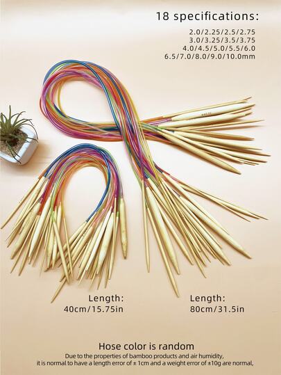 18 piezas Juego de agujas circulares de tejer de bambú, tallas 2.0mm-10.0mm, longitud doble de 40cm/80cm, herramientas de tejer de colores, adecuadas para sombreros, guantes, bufandas y otros proyectos pequeños de tejer, así como suéteres, chaquetas, mantas y otros proyectos grandes, regalo ideal para entusiastas del tejido en cumpleaños, Día de la Madre