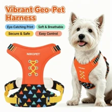 Pettorina arancione ricamata | Design a quadri colorato | Accessorio di moda per passeggiata per cani di taglia piccola/media (1,5-20 kg) - Multicolore - Visualizzare 1