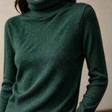 Women's High Neck Knit Blouse, Cacharreal Size, M - 軍綠色 - 查看 1