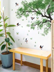 3 Tree-Themed Wall Stickers: Forest Big Tree With Birds / Cartoon Forest Animals / Weeping Willow With Flowers And Birds, Self-Adhesive And Removable PVC Stickers, DIY Wall Decor For Living Room, Entryway, And Bedroom - Wall Stickers - View 3