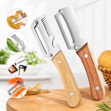 Bộ 2 dụng cụ gọt rau củ đa năng, cán gỗ, thép không gỉ, dụng cụ nhà bếp 2 trong 1 và 3 trong 1 tích hợp bào hành lá và mở nắp chai, thích hợp cho việc nấu ăn tại nhà. - Nhiều màu - Xem 13