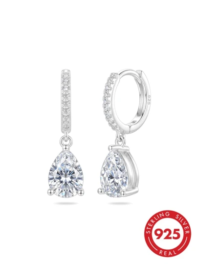 Bông tai bạc S925 đính đá Cubic Zirconia hình quả lê, mặt dây chuyền hình tròn đôi sáng bóng, không gây dị ứng cho tai xỏ lỗ, thích hợp đeo hàng ngày và dự tiệc, quà tặng cho phụ nữ.