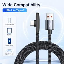 100W 6A USB To Type C Fast Charging Data Cable 90° Elbow Braided USB Cable Android Phone For SamsungS25 S24 HuaweiP50 Xiaomi15 K50 High-Speed Data Transfer Charge USB Cord - Black - View 11