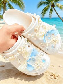 18 pièces/set Accessoires multicolores pour chaussures (nœud dégradé de perles, étoile de mer, coquillage, fleur) Mignon et doux, convient pour les chaussures, sandales, tongs, chaussures de plage, chaussures de jardin des femmes au printemps/été. Accessoires décoratifs DIY, article de mode idéal, cadeau pour les vacances/anniversaire/fête - Multicolore - Voir 3