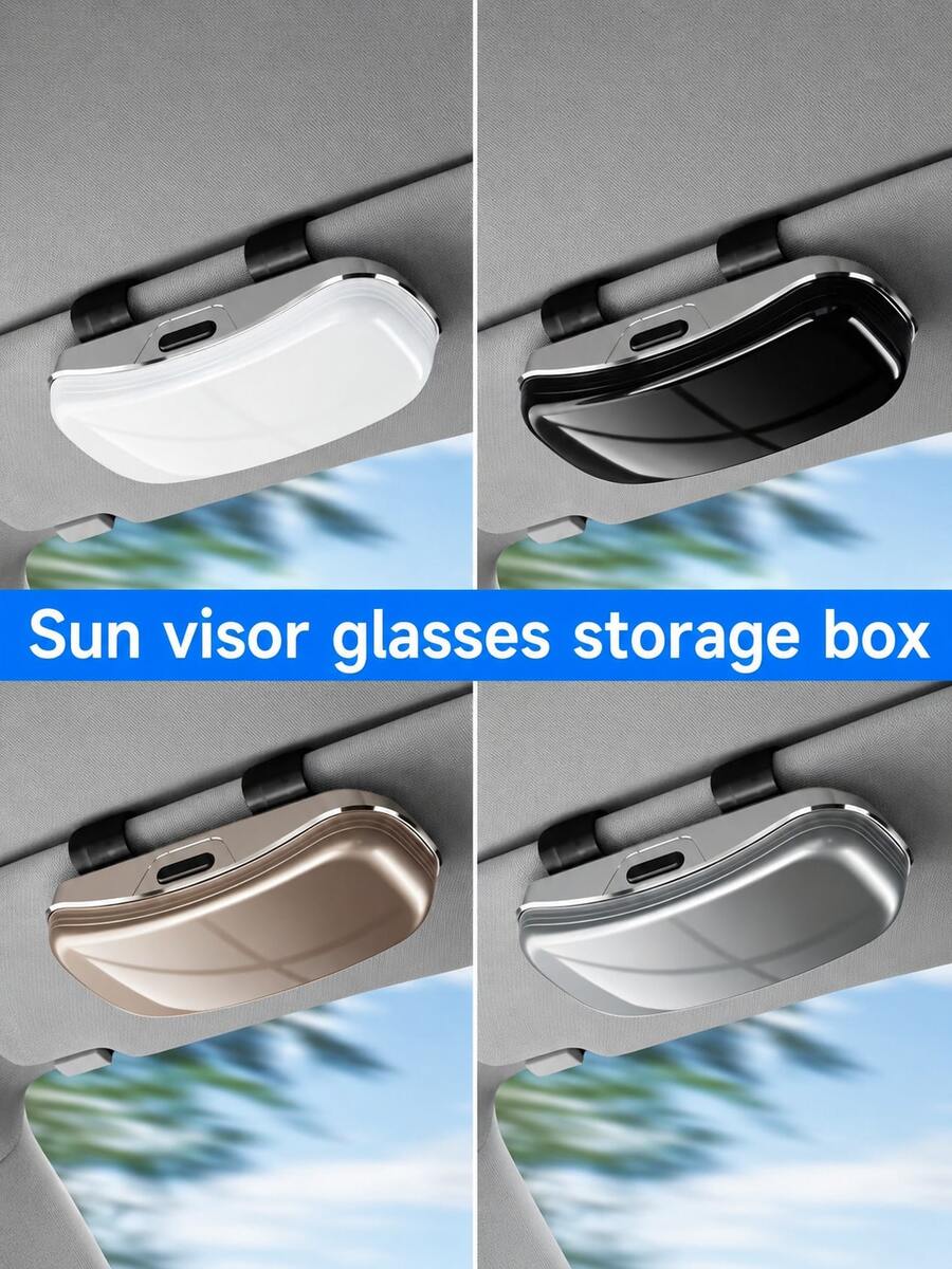 Estuche para gafas de sol de parasol de coche, caja de almacenamiento de gafas de coche con botón de apertura con un solo toque, soporte protector para gafas, caja de gafas de parasol multifuncional y de moda, unisex - A - Ver 1