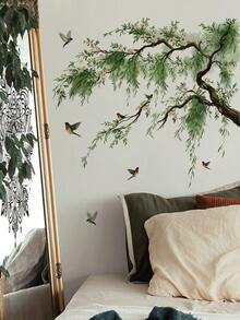 3 Tree-Themed Wall Stickers: Forest Big Tree With Birds / Cartoon Forest Animals / Weeping Willow With Flowers And Birds, Self-Adhesive And Removable PVC Stickers, DIY Wall Decor For Living Room, Entryway, And Bedroom - Wall Stickers - View 11