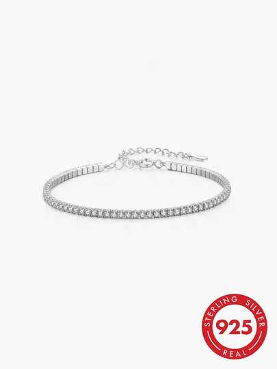 1 buc. Brățară tenis din argint sterlin S925 cu moissanit strălucitor, incrustată cu zirconiu cubic strălucitor, design unisex pentru cupluri, elegantă și versatilă, potrivită pentru purtarea zilnică a femeilor, ieșiri, călătorii, petreceri, cadouri, vine cu o cutie cadou delicată.