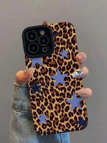 1pc Fashionable Elegant Leopard Print Blue Star Pattern Shock-Resistant Protective Phone Case, Design, Suitable As Gift For Friends And Family, Compatible With IPhone17/17Air/17Pro/17ProMax/IPhone16/16Plus/16Pro/16ProMax/IPhone15/15Plus/15Pro/15ProMax/IPhone14/14Plus/14Pro/14ProMax/IPhone13/13Pro/13ProMax/IPhone12/12Pro/12ProMax/IPhone11/IPhone11Pro/11ProMax - Multicolor - View 2