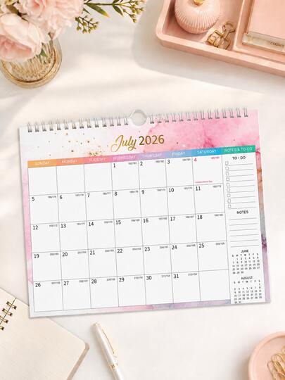 1 pieza Calendario de pared de 18 meses, de julio de 2026 a junio de 2027, planificador mensual grande con notas y listas de tareas, calendario colgante espiral para suministros escolares, suministros de oficina, decoración de habitaciones