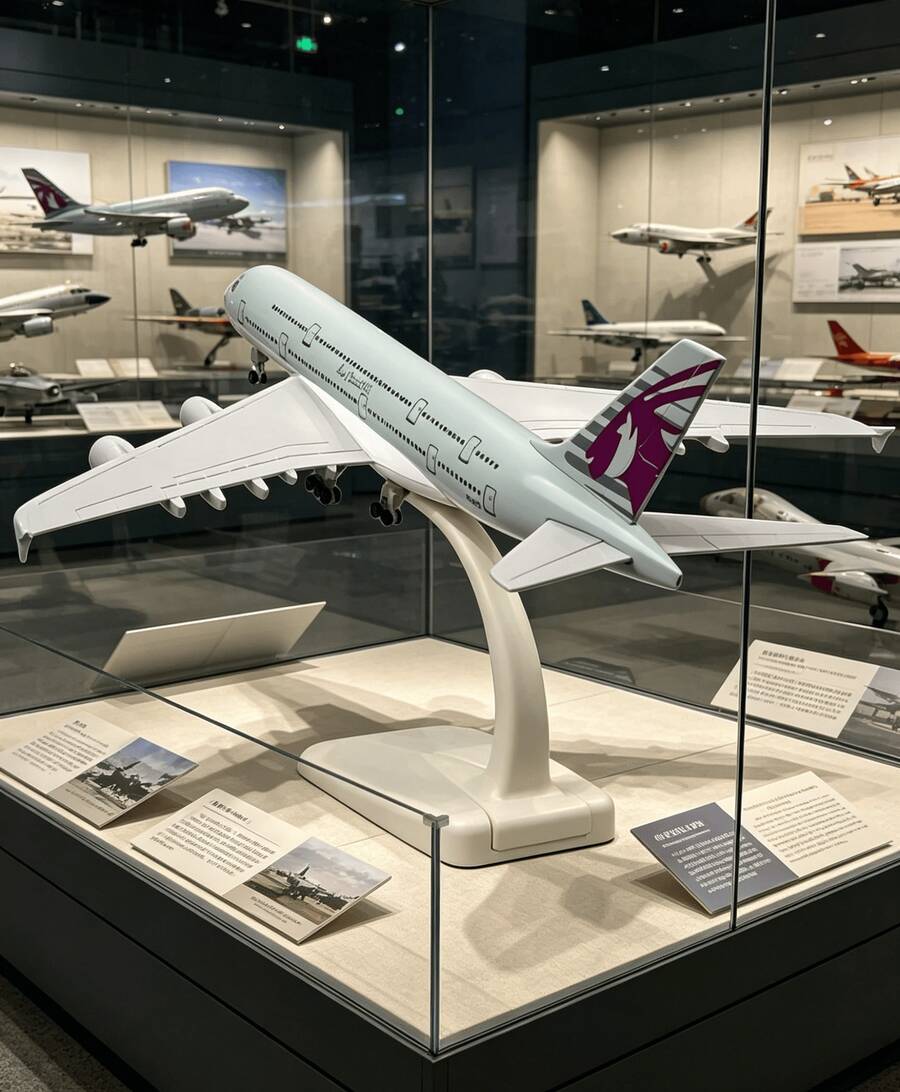 1:400 Qatar Airways Airbus A380 Airliner Model, 20cm Diecast Alloy Finished Plane, For Collection & Desk Decor, Holiday Gift For Aviation Enthusiasts, Airplane Model, Aircraft Toy, Jumbo Jet, Desk Ornament - 白色 - 查看 1