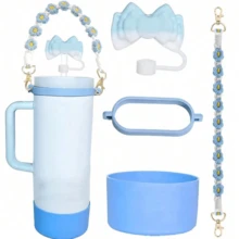 4 piezas Accesorios de decoración de taza, Tapa de pajita con flor de 8-9 mm, Cuerda hecha a mano, Manga de silicona para taza, Anillo de silicona, Apto para tazas de 30-40 onzas, Regalo de Navidad para niñas, Decoración de manualidades DIY, Decoración de Acción de Gracias, Decoración de regalo para amigos, Decoración de fiesta de Navidad, Accesorios (taza no incluida) - Multicolor - Ver 5
