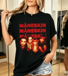 Måneskins T-Shirt 100% Cotton, Vintage Style, For Fans - Black - View 6
