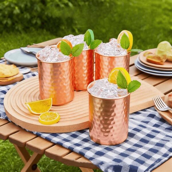 CINEYO 1pc/2pcs/4pcs 16oz Moscow Mule Copper Mugs | Solid Copper Cup, Water Glass, Polished Copper Cup, Tumbler, Cocktail Glass. Suitable For Moscow Mule, Iced Coffee, Cocktails, Cold Drinks, With Ayurvedic Health Benefits.