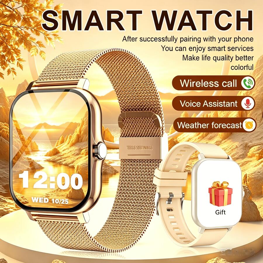 New 1.83 Inch Full Touch HD Fashion Smart Watch With (Dial, Answer) Wireless Call Function, Massive Watch Faces, Exercise Monitoring, Message Reminder View, Multiple App Reminders, Suitable For Android And IOS Phones, A Perfect Gift For Men And Women - Double Strap - View 1