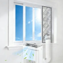1 Set Insulated Portable Air Conditioner Window Seal Kit, Thick Reflective Heat Insulation Window Exhaust Cover With Hook And Loop, Suitable For AC Exhaust Pipe - Aluminum Foil Grey Oxford Set - View 10