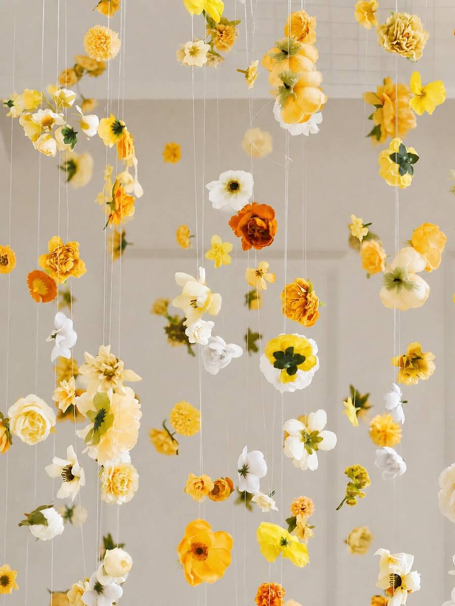 MEHELANY 120/60/30件組 黃色吊掛花串 DIY 花卉窗簾 人造花吊飾裝飾 掛花牆背景 婚禮生日派對室內裝飾 畢業典禮 家居花園 春夏拱門牆飾 唯美家居