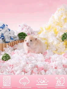 無塵倉鼠紙墊，高吸水性除臭小動物墊料，蓬鬆原生紙漿棉巢穴，適合冬季保暖與夏季冷氣房，舒適柔軟墊料，適用於天竺鼠、兔子、龍貓 - 彩色 - 查看 1