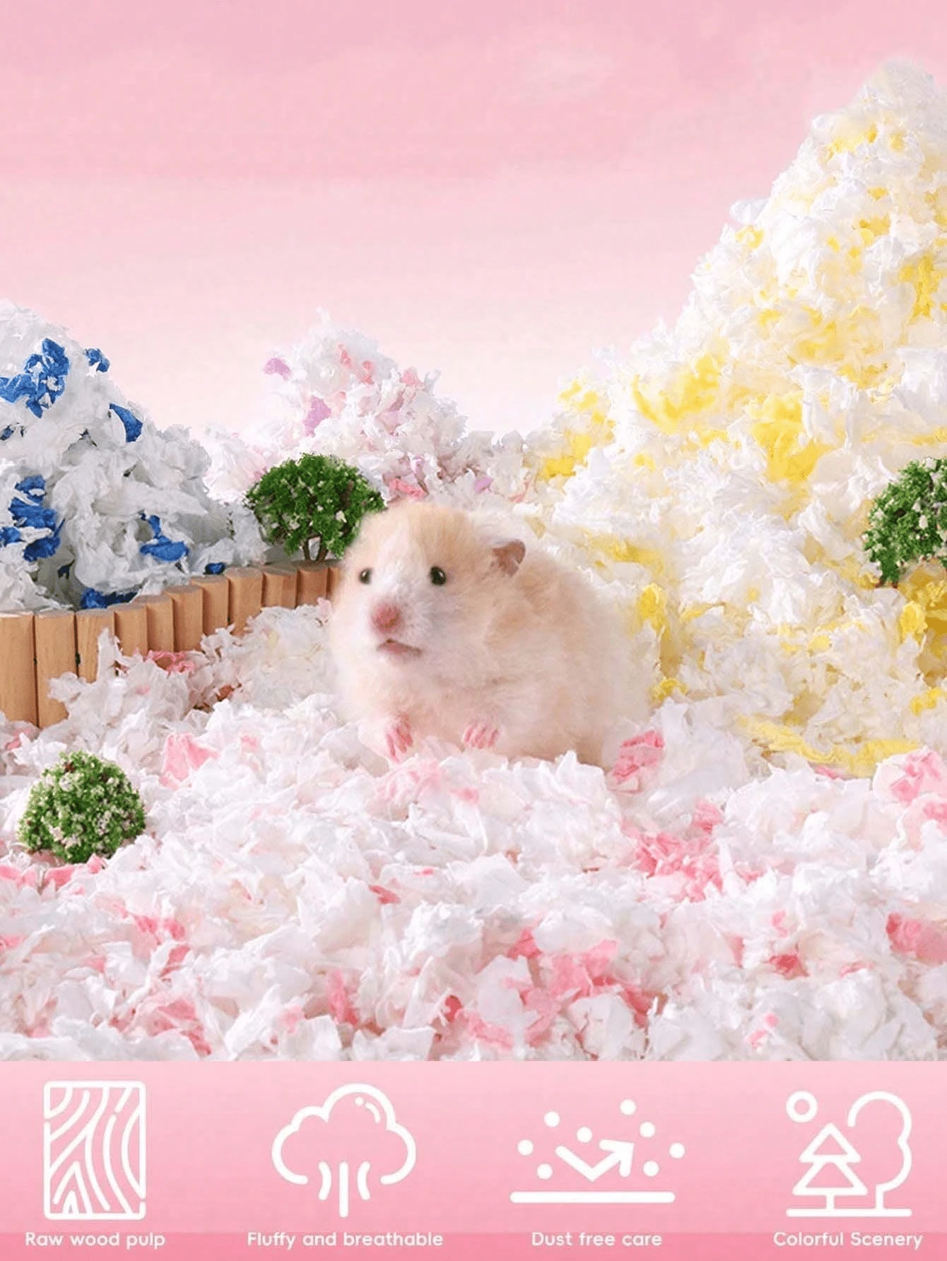 無塵倉鼠紙墊,高吸水性除臭小動物墊料,蓬鬆原生紙漿棉巢穴,適合冬季保暖與夏季冷氣房,舒適柔軟墊料,適用於天竺鼠、兔子、龍貓 - 彩色 - 查看 1