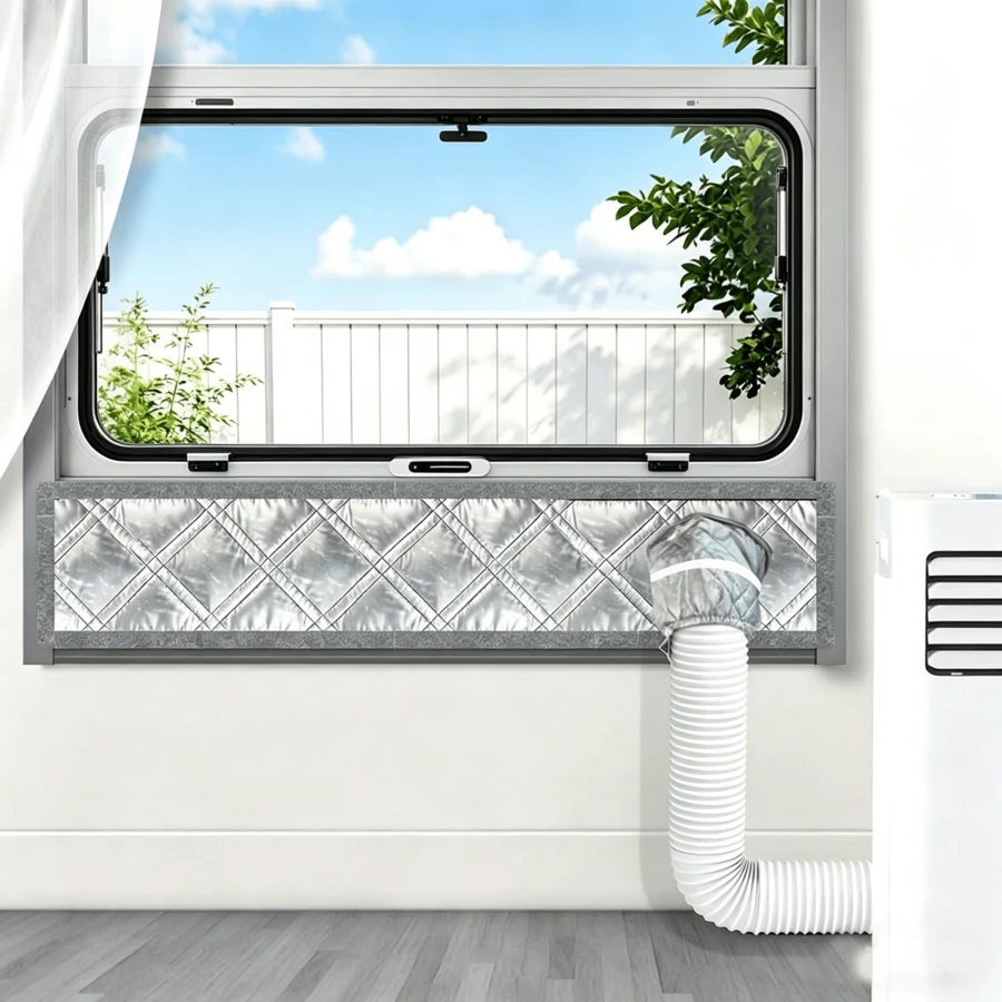 1 Set Insulated Portable Air Conditioner Window Seal Kit, Thick Reflective Heat Insulation Window Exhaust Cover With Hook And Loop, Suitable For AC Exhaust Pipe