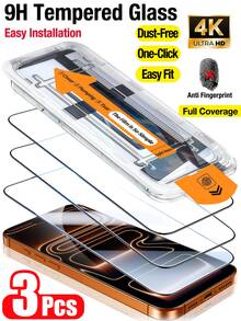 3pcs High Definition Tempered Glass Screen Protector, Dust-Free Installation, Compatible With IPhone 17 Pro Max/16 Pro Max/17/15 Pro/17 Air/16/15/14/13/12/11/16E/Plus/X/XR/XS Max, Full Coverage 9H Hardness, Ultra-Clear Anti-Scratch, Easy Installation, Phone Accessories - Black - View 10