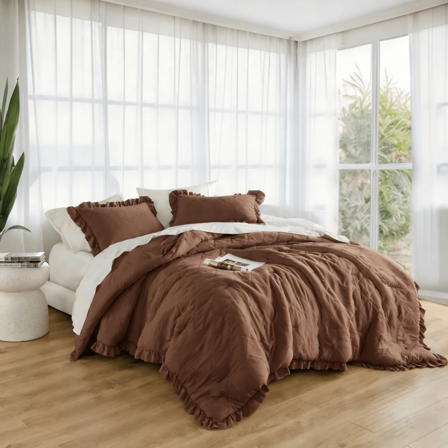 Elegant Phoebe 2/3 Pieces Mini Diamond Patterning Bedding Comforter Set,All Season Family Home Textile Fits Modern Bedroom Décor,2 Pieces For Twin-Twin XL Size And 3 Pieces For Full-Queen-King-Cal King Size, Mother's Day Thanks Giving Gifts - Castanho - Visão 1